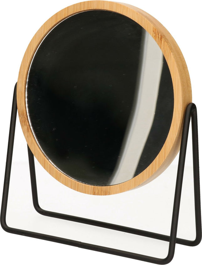 5Five make-up spiegel - 3x zoom - bamboe/hout - 17 x 20 cm - lichtbruin/zwart - dubbelzijdig