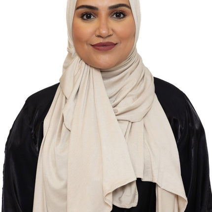Katoen Stretch Hoofddoek - Hijab - Sjaal - Turban - Dames Hoofddoek - Islamitisch Hoofddeksel - 60x170 cm - Kleur Amandel