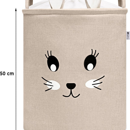 Konijnenhoofd Speelgoedopbergmand - XXL Waterdichte Opbergbox - Beige Knuffel Konijn - Polyester Kist - 63 Liter - 40x40x50 cm - Speelgoedmand - Kinderwasmand - Kledingmand - Sipo