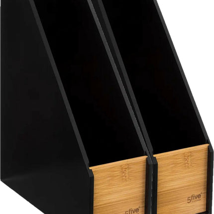 5Five lectuurbak/tijdschriftcassette - 2x - zwart - 9 x 25 x 30 cm - hout