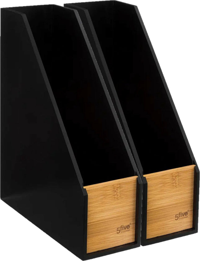 5Five lectuurbak/tijdschriftcassette - 2x - zwart - 9 x 25 x 30 cm - hout