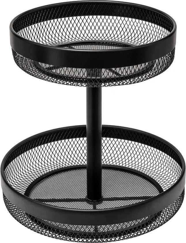 5Five Fruitschaal 2-laags model Double Fruit - metaal - D30 x H31 cm - zwart - rond - Fruitschalen