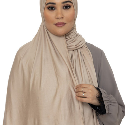 Katoen Stretch Hoofddoek - Hijab - Sjaal - Turban - Dames Hoofddoek - Islamitisch Hoofddeksel - 60x170 cm - Kleur Beige