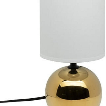 Wit met goude Keramische Ball Tafellamp | E14 Nachtlamp | Stoffen Kap | Ø13 x H25 cm | Bureaulamp | Ceramic Ball Lamp