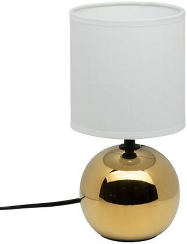 Wit met goude Keramische Ball Tafellamp | E14 Nachtlamp | Stoffen Kap | Ø13 x H25 cm | Bureaulamp | Ceramic Ball Lamp