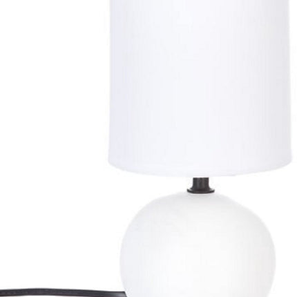 Witte Keramische Ball Tafellamp | E14 Nachtlamp | Stoffen Kap | Ø13 x H25 cm | Bureaulamp | Ceramic Ball Lamp