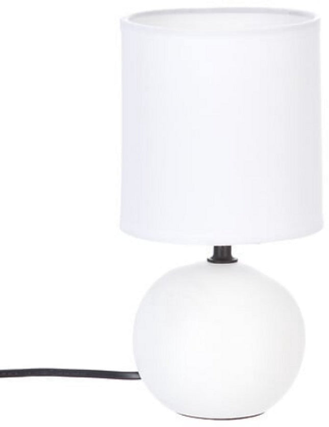 Witte Keramische Ball Tafellamp | E14 Nachtlamp | Stoffen Kap | Ø13 x H25 cm | Bureaulamp | Ceramic Ball Lamp