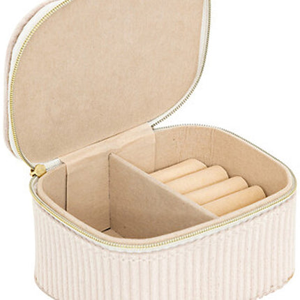 Atmosphera Sieraden/bijouterie kistje - 9 x 5 x 11 - creme - juwelenkistje met rits - vakjes indeling