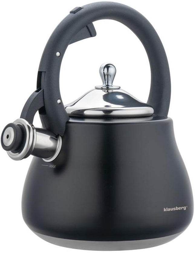 Klausberg Waterkoker 2.8L RVS - Fluitekettle voor Alle Hittebronnen (Inductie, Gas) - Zwart - Fluitketel - Waterkoker - Waterketel