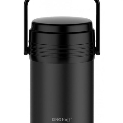Kinghoff KH-1396 Etensthermos - Roestvrijstalen 3-delige Lunchset 1,5L - Zwart - Dubbelwandig, Lichtgewicht & Onbreekbaar