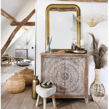 Thena Bijzettafel Krukje - Poef Driepoot in Ivoor - 32x32x36 cm - Zitkrukje - Bijzettafeltje - Decoratief Krukje -