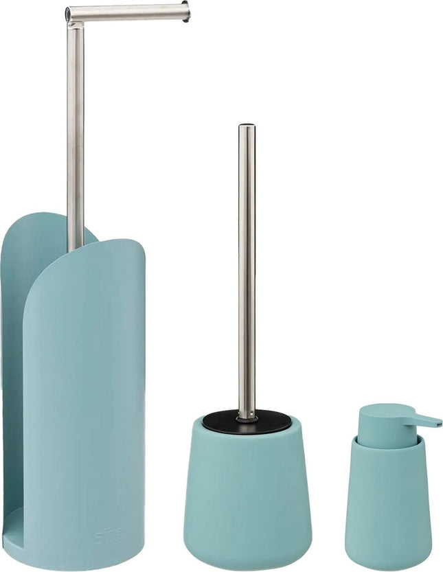 5Five Badkamer accessoires set - ijsblauw - zeeppompje/rollenhouder/wc-borstel