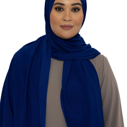 Jersey Hoofddoek - Hijab - Sjaal - Turban - Dames Hoofddoek - Islamitisch Hoofddeksel - 70x180 cm - Kleur Koningsblauw