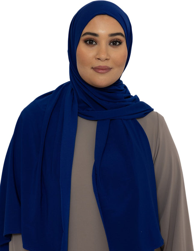 Jersey Hoofddoek - Hijab - Sjaal - Turban - Dames Hoofddoek - Islamitisch Hoofddeksel - 70x180 cm - Kleur Koningsblauw
