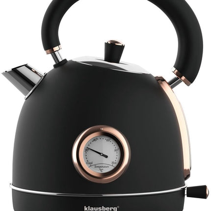 Klausberg 7905 - Retro Waterkoker - 1,8L - RVS - zwart - met thermometer