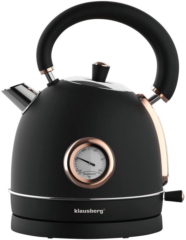 Klausberg 7905 - Retro Waterkoker - 1,8L - RVS - zwart - met thermometer