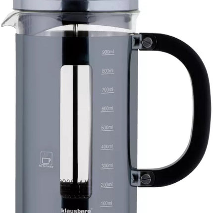 Klausberg Piston Brewer 1L - Grafietkleurige Koffie- en Theebrouwer - Piston French Press - Koffiemaker - Cafetière - Glas