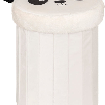 Atmosphera Panda Opvouwbare Poef - Opberger - Ø30xH38cm - Zwart/Wit
