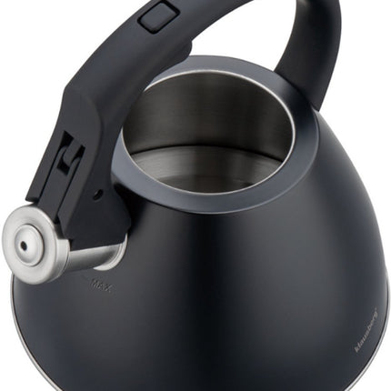 KLAUSBERG KB-7952 Fluitketel 2,5 L – Zwart Mat – Soft-Touch Handgreep – Inductie – RVS – Met Fluit