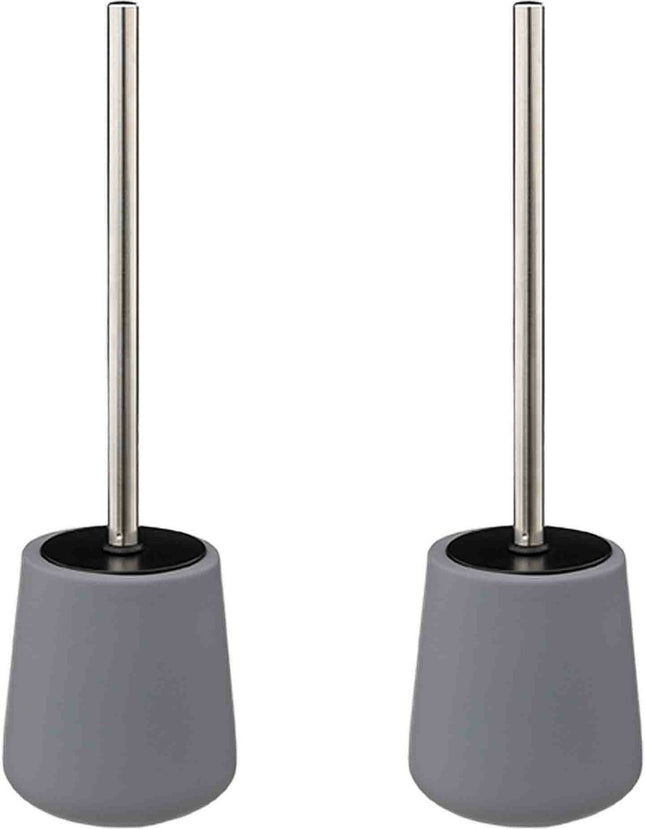 2x 5five wc-/toiletborstel met houder - zandsteen - grijs - rond - 39 cm