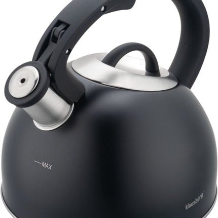 Klausberg 7911 - Fluitketel met fluit - 2.5 liter - RVS - zwart