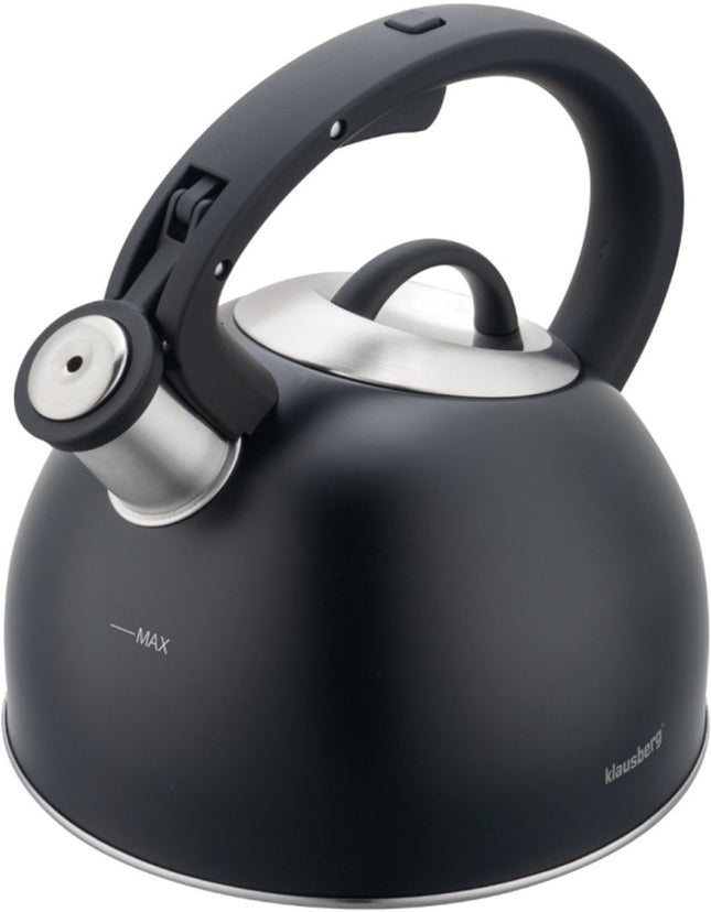 Klausberg 7911 - Fluitketel met fluit - 2.5 liter - RVS - zwart