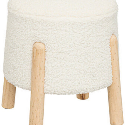 Inuit Witte Bouclé Poef Krukje - Bijzettafel met Houten Poten - 41,5 cm - Krukje - Poef - Nep wol