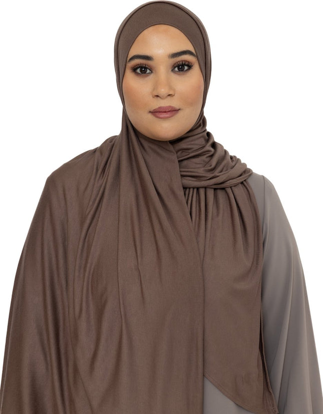 Katoen Stretch Hoofddoek - Hijab - Sjaal - Turban - Dames Hoofddoek - Islamitisch Hoofddeksel - 60x170 cm - Kleur Mahoniebruin