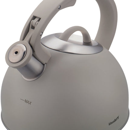 Klausberg 7912 - Fluitketel met fluit - 2.5 liter - RVS - grijs