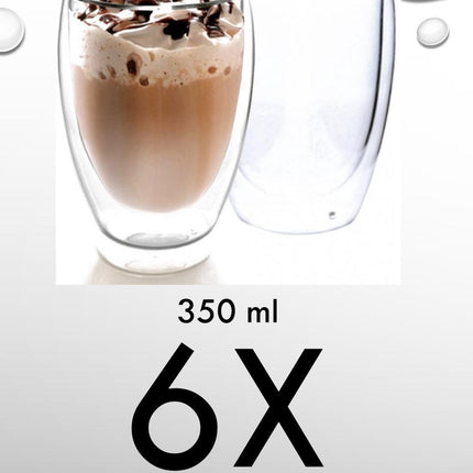 Dubbelwandige glazen - Set van 6 stuks - 350 ml - Thermisch glas - Koffieglazen - Theeglazen - Warme en Koude dranken
