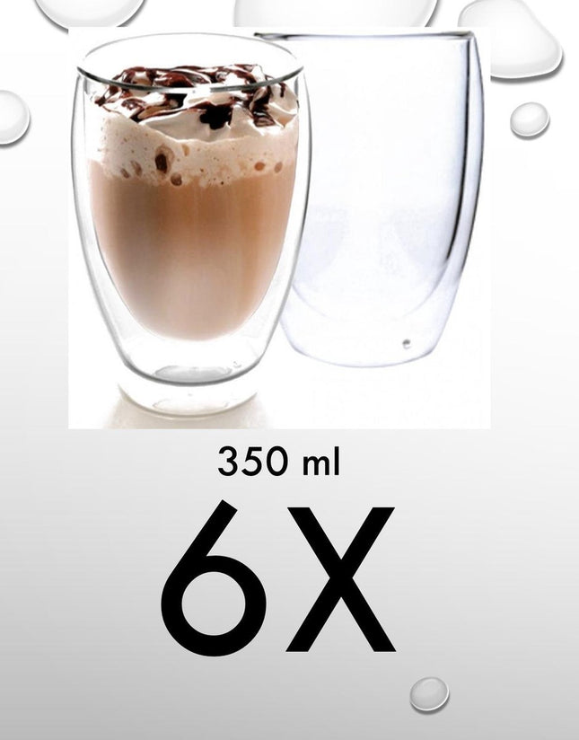 Dubbelwandige glazen - Set van 6 stuks - 350 ml - Thermisch glas - Koffieglazen - Theeglazen - Warme en Koude dranken
