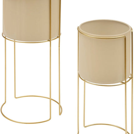 Atmosphera Bloempot/Staanders - Set van 2 stuks - Ø28xH55cm - Beige/Goud