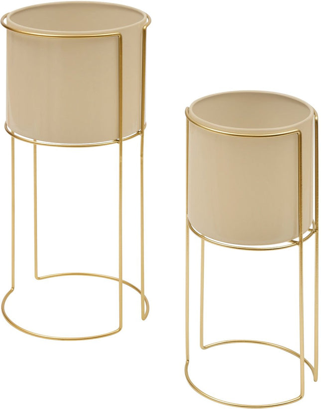 Atmosphera Bloempot/Staanders - Set van 2 stuks - Ø28xH55cm - Beige/Goud