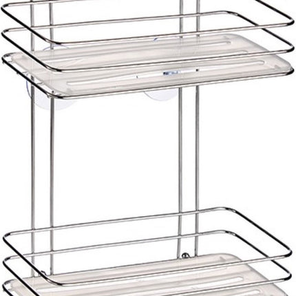 Chroom doucherek/badkamerrek 2-laags met zuignappen 26 x 30 cm - Doucherekje zonder boren