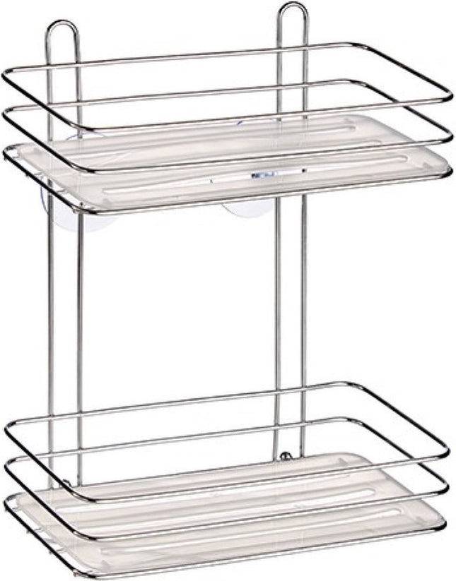 Chroom doucherek/badkamerrek 2-laags met zuignappen 26 x 30 cm - Doucherekje zonder boren