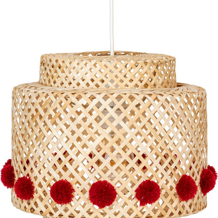Atmosphera Kids kinderlamp/Hanglamp bamboe met pompons - Ø30xH28cm - Beige