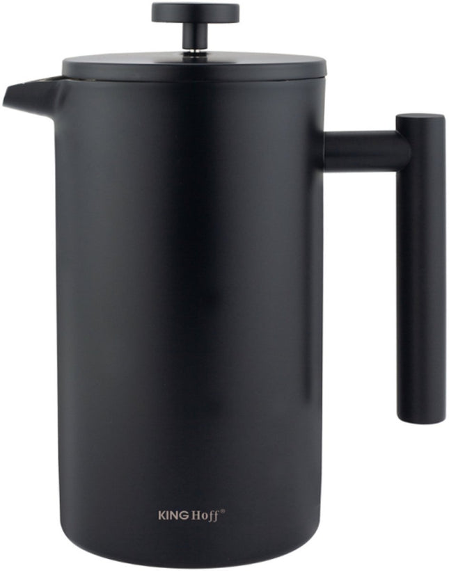 KINGHoff French Press 1 Liter – Mat Zwart – Dubbelwandig RVS – Luxe Koffie & Thee Zetter – KH-1996