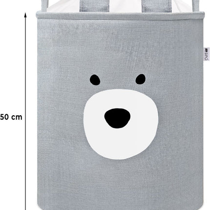 Grijze Beer Speelgoedopbergmand - XXL Waterdichte Opbergbox - Berenhoofd Design - Polyester Kist - 63 Liter - 40x40x50 cm - Speelgoedmand - Wasmand - Kledingmand - Sipo