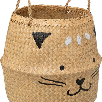 Atmosphera Kids Opbergmand Kat uit riet Ø37x38cm - Beige