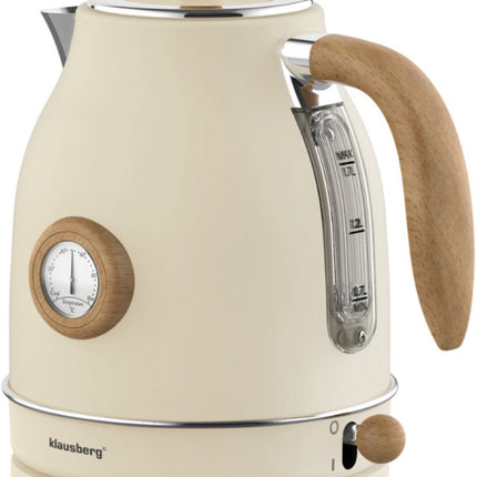 Klausberg KB-9006 Waterkoker 1.7 Liter Retro Design - Analoge Thermometer - 2200W - Ronddraaiende Basis 360° - Roestvrijstaal 304