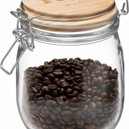 Voorraadbus/voorraadpot 0,75L glas met houten deksel en beugelsluiting - 750 ml - Voorraadpotten met luchtdichte sluiting