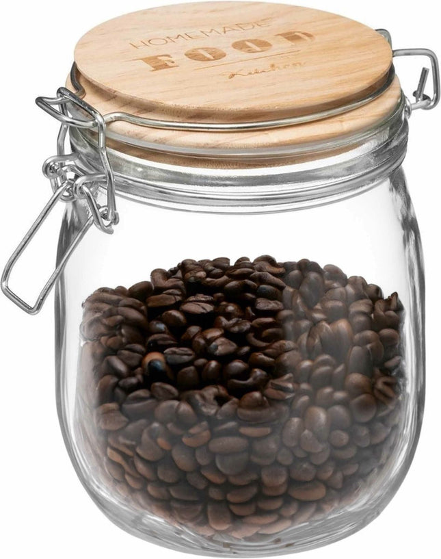 Voorraadbus/voorraadpot 0,75L glas met houten deksel en beugelsluiting - 750 ml - Voorraadpotten met luchtdichte sluiting