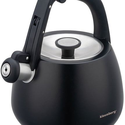 Klausberg 7774 - Fluitketel met fluit - 2.5 liter - RVS - Zwart met houten handgreep