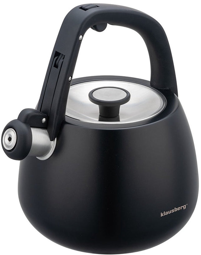 Klausberg 7774 - Fluitketel met fluit - 2.5 liter - RVS - Zwart met houten handgreep