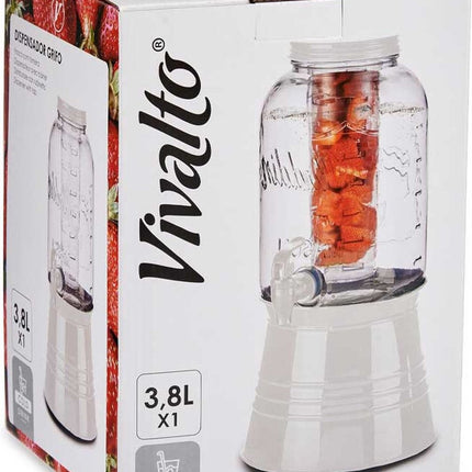 Glazen drankdispenser/limonadetap met witte kleur dop/tap 3.8 liter - Tapkraantje - 21 x 38 cm