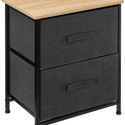 5Five Opbergmandkastje / nachtkastje - 2x manden - 45 x 30 x 51 cm - metaal/hout/stof - donkergrijs