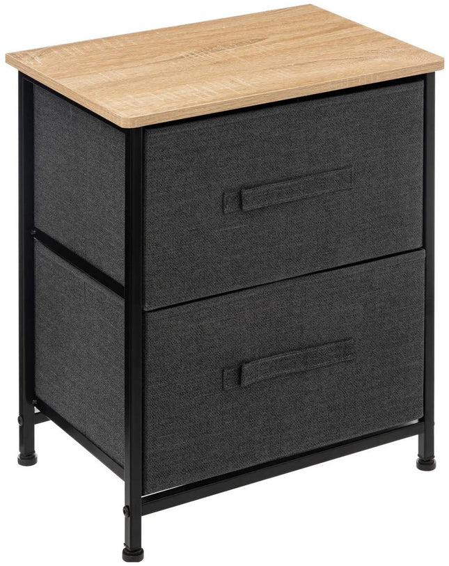 5Five Opbergmandkastje / nachtkastje - 2x manden - 45 x 30 x 51 cm - metaal/hout/stof - donkergrijs