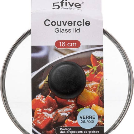 5Five universele pannendeksel voor pannen van 16 cm - glas - stoomgaatje - D17 x H6 cm