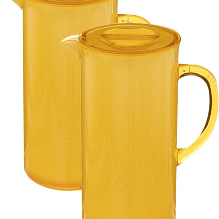 5Five Sapkan/schenkkan karaf - Set van 2x stuks - geel - met deksel - 1950 ml - kunststof - Limonade/water