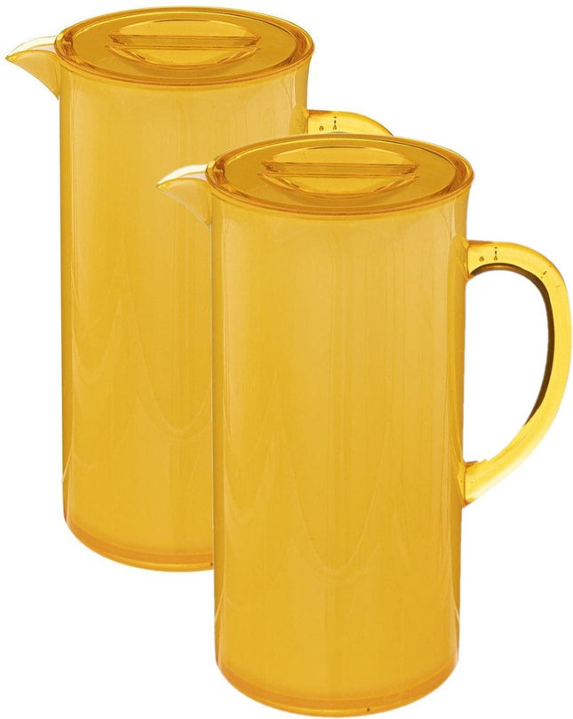 5Five Sapkan/schenkkan karaf - Set van 2x stuks - geel - met deksel - 1950 ml - kunststof - Limonade/water